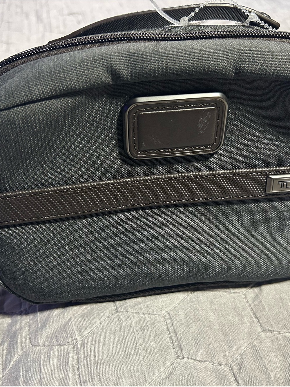 Men’s Black Toiletry Bag with Leather-Trim